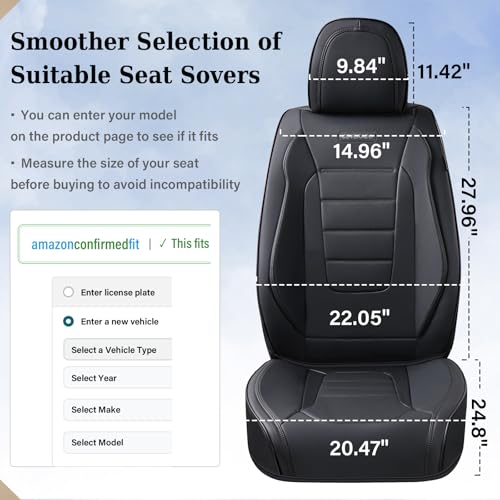 Image of Coverado Car Seat Covers Full Set, Black Seat Covers for Cars, Car Seat Cover, Car Seat Protector, Nappa Leather Car Seat Cushion, Waterproof Car Seat Covers Front Seats and Back Fit for Most Cars