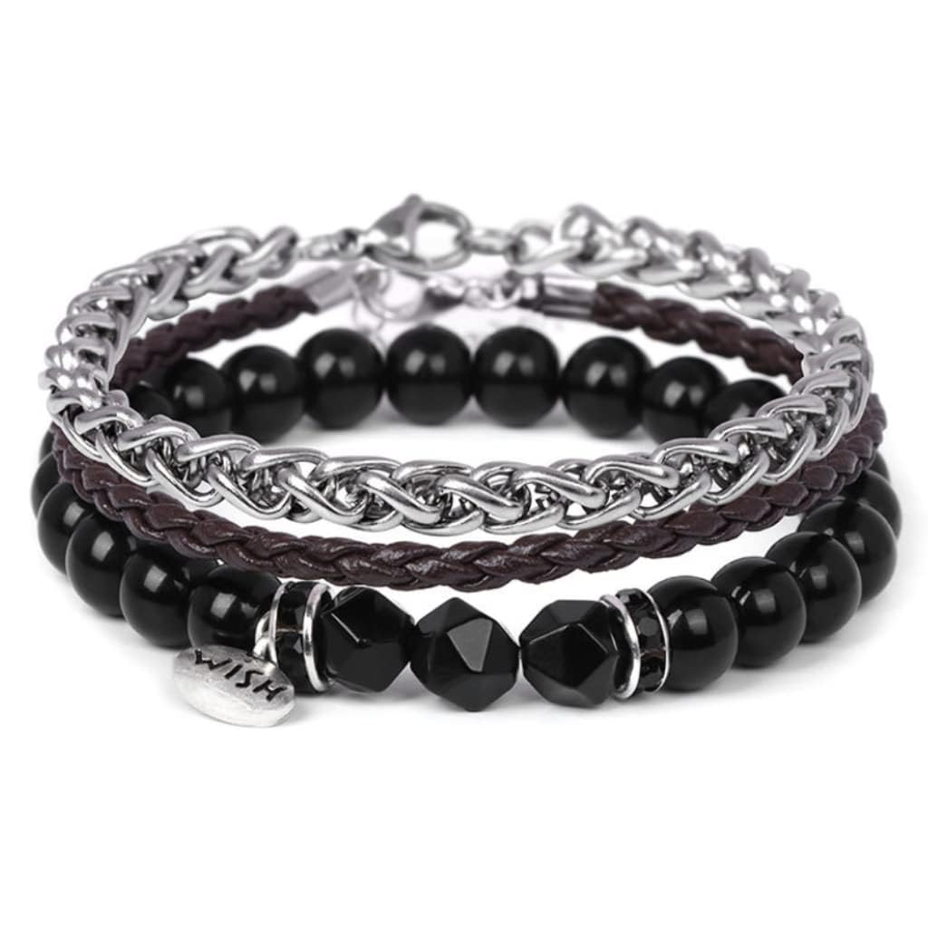 FANCIBAND Bracciale Uomo Acciaio Inox e Perle Pelle Bracciali Regalo per Marito Fidanzato Fratello Personalizzato Bracciale uomo Pietre Naturali