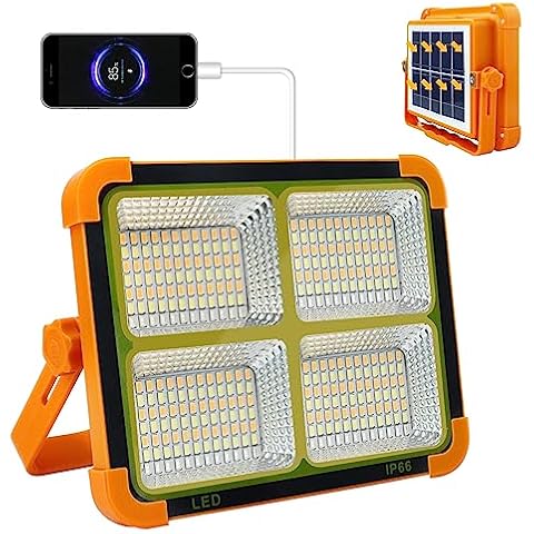 Led Portable Solar Work Light, 100W 10000 LM Battery Rechargeable Emergency Worklight with 4 Light Modes Flood Light for Power Failure, Car Repair, Camping, Construction Job Site Cover