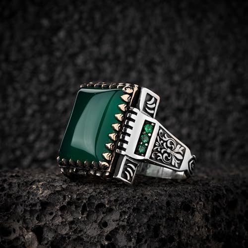 istrev YEŞİL Akik Taşı 925 Ayar Gümüş Yüzük Şık Tasarım Mücevher (20) - Görsel 3