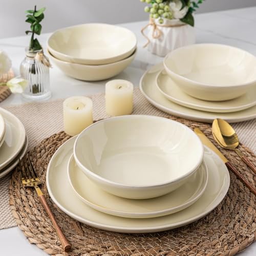 Image of AmorArc Ceramic Dinnerware Sets,Handmade Reactive Glaze Stoneware Plates and Bowls Sets,Highly Scratch Resistant | Dishwasher & Microwave Safe Dishes Set,Service for 6 (18pc)
