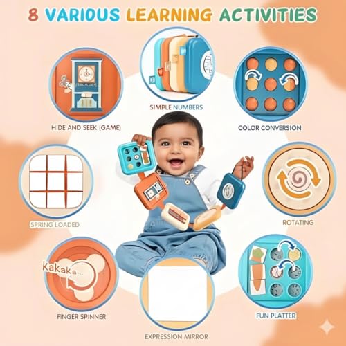 Image of TurtleBee Orignal 8-in-1 Montessori Sensory Toy for 1-3 Years | Stacking & Activity Cube | Fine Motor Skills & Early Learning Development | Travel Friendly Learning Toy| Birthday Gift for Kids
