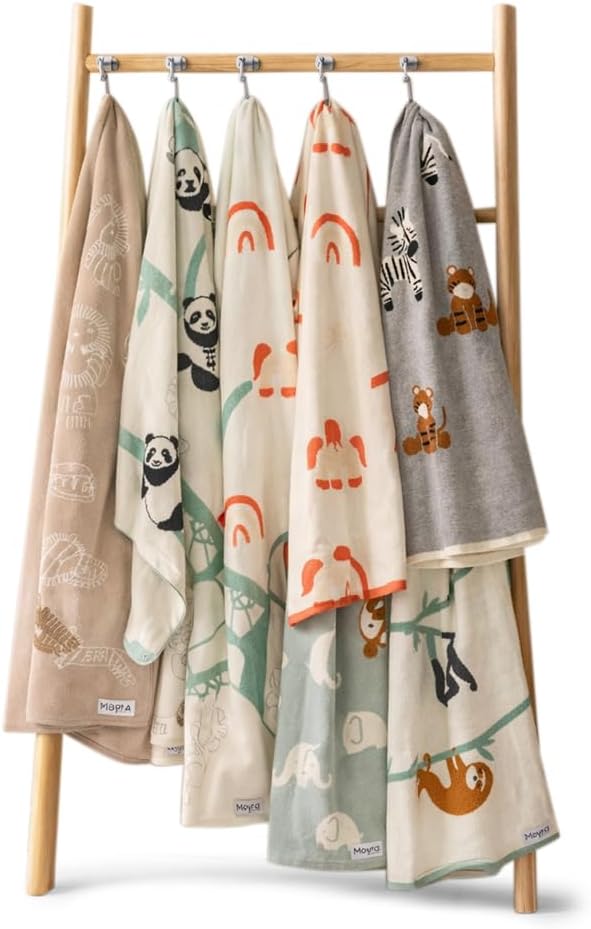 Oeko-TEX Certified Knitted 100% Cotton Blanket | Soft, Cozy & Breathable Newborn & Infant Swaddle Blanket | Cute Animal Prints| Lightweight, Stroller, Crib, Receiving Blanket (Safari)