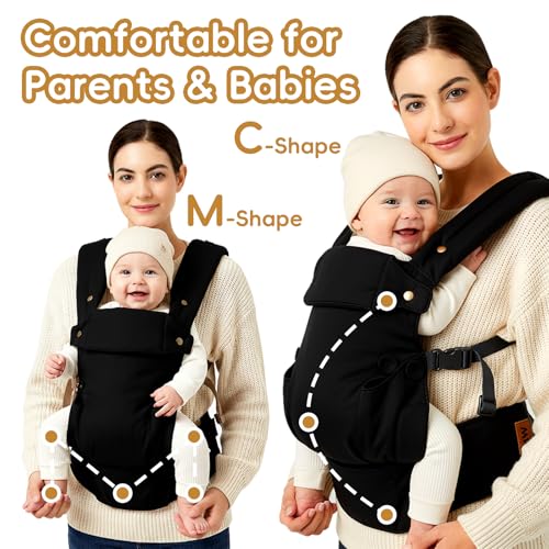 Image of Baby Carrier for Newborn to Toddler-7-45 lbs 0-36 Months Versatile & Adjustable Linen Carrier with Front Pocket Headrest Support for Moms, Dads, Black