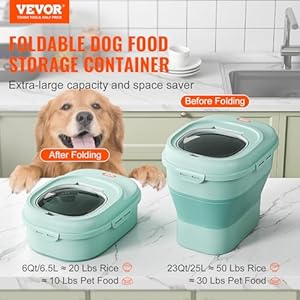 VEVOR Collapsible Dog Food Storage Container, Dispenser Bin with Attachable Casters, Airtight Lid Kitchen Rice Cereal Flour Bin, Pet food Containers For Cat, Bird, Other Pet Food, 28~50 lbs Capacity