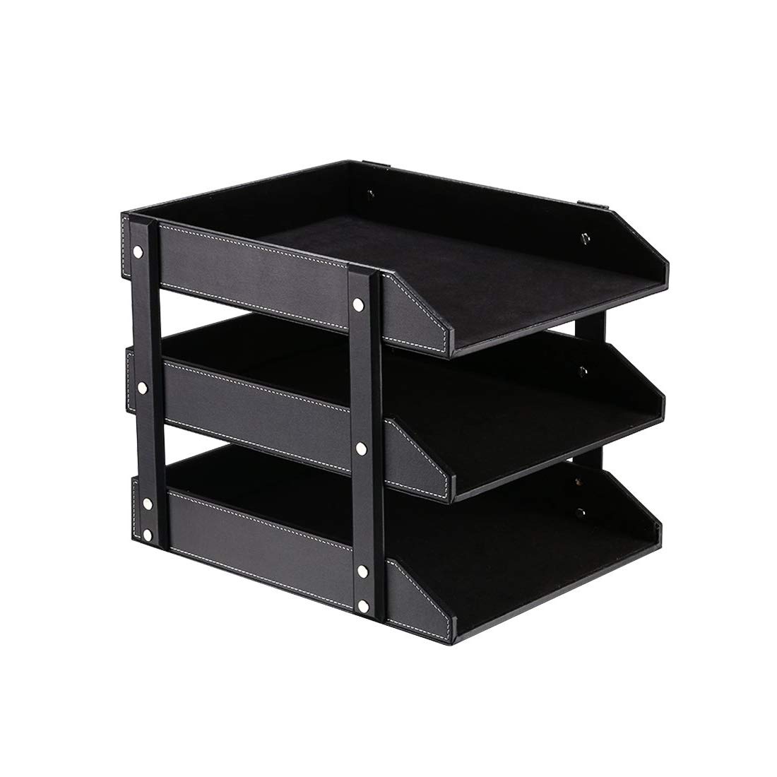 PUSU File Trays for Desk Stackable,Desk File Organizer, 3 Tier Paper Organizer Letter Tray, Stackable Desktop Document Shelf Tray Paper Sorter File Holder for Office Home School Organization