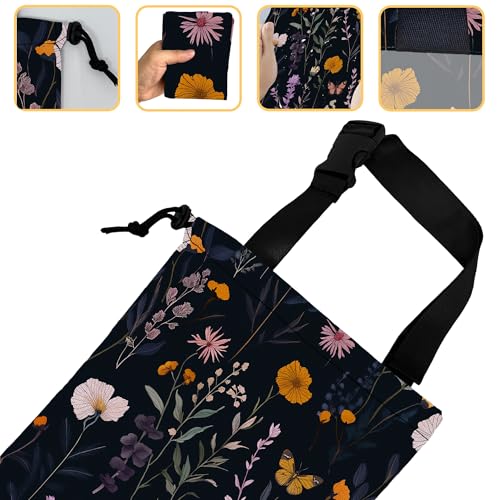 Image of Colorful Meadow Herbs Car Garbage Bag,Flying Butterfly Small Car Trash Bag Hanging,Drawstring Car Garbage Bag with Adjustable Buckle for Car Back Seat,SUVs,Camping,Road Trips