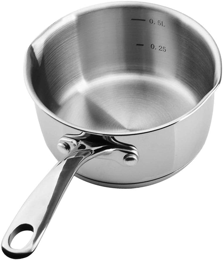 for Stainless Steel Mini Saucepan 12cm, Coffee Warmer 500ml, Kitchen Cookware, Chocolate Melting Pot - Portable Butter Melter Hot Chocolate Pot for Stove, Easy Pour Milk Pan, Non-
