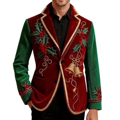 Men's Christmas Blazer Fashion Casual Vintage Corduroy Slim Fit Suit Jacket Trendy Sport Coat Clothes Holiday Party