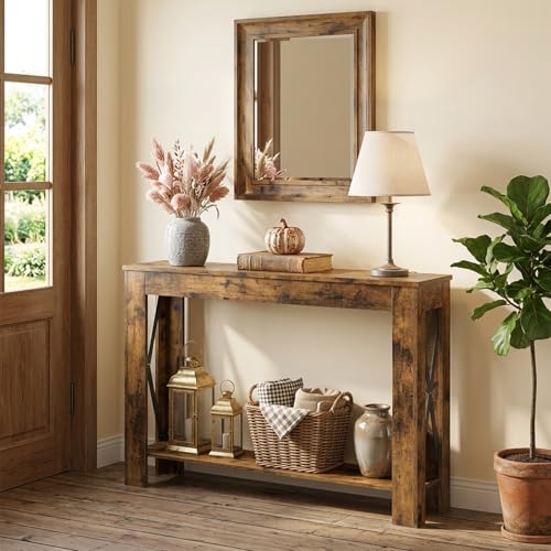 YATINEY Farmhouse Console Table, 39.4'' Small Narrow Entryway Table, Wood Couch Table Behind Sofa with Storage Shelf, Slim Farmhouse Hallway Table for Living Room, Hallway, Foyer, Rustic Brown CT34RR by YATINEY - Used condition - Image 5