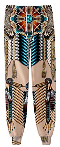 SIAOMA Native American Pants Unisex Indians Elastic Waist Jogger Trousers(Brown Circle,X-Large)