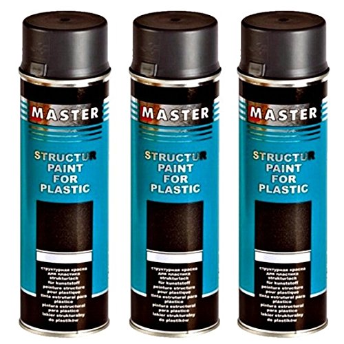 Troton STRUKTURLACK SCHWARZ 3 x 500ml 1K SPRAY KUNSTSTOFF PLASTIK LACK STRUCTURE PLASTIC PAINT