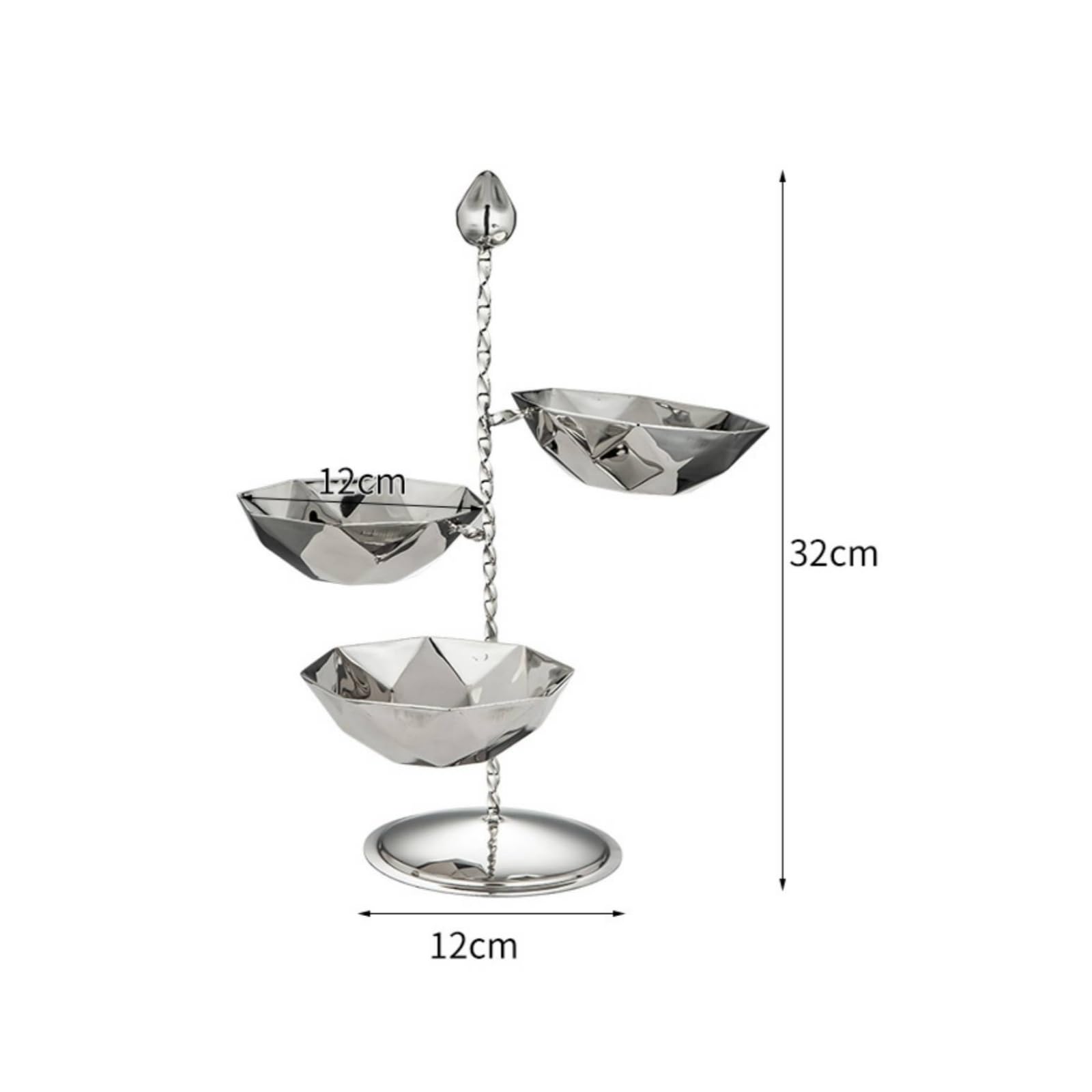 Gralara Présentoir Trois Bols Table Présentoir Acier Inoxydable Stable Support D'exposition à 3 Niveaux , Support À Collations À Trois Têtes En Diamant