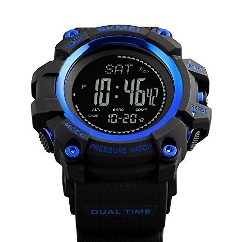 Gosasa Compass, Altimeter, Barometer, and Thermometer Watch Survival Watch Outdoors Sport Fitness Digital Watch for Men (Blue)