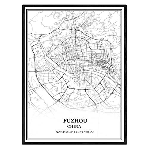 TANOKCRS Fuzhou China Karte Wandkunst Leinwand drucken Poster Artwork ungerahmt moderne Schwarz-Weiß-Karte Souvenir Geschenk Home Decor 41x51 cm TANOKCRS Fuzhou China Karte Wandkunst Leinwand drucken Poster Artwork ungerahmt moderne Schwarz-Weiß-Karte Souvenir Geschenk Home Decor 41x51 cm