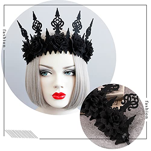 Gortin Gothic Floral Headpiece Halloween Vintage Crown Headband Red Rose Flower Hair Bands Masquerade Cosplay Hair Accessory For Witcher Makeup Ball Party For Women And Girls thumb #4