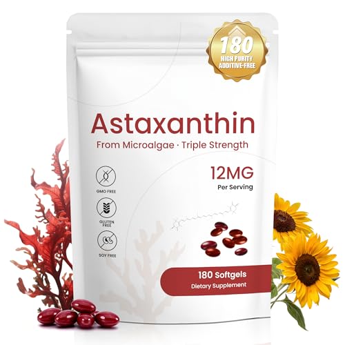 PixelVerve Astaxanthin 12mg Supplement 180 Softgels 6 Month Supply | Natural Antioxidant from Fresh Microalgae for Eye Skin and Joint Health | Non-GMO Gluten Free
