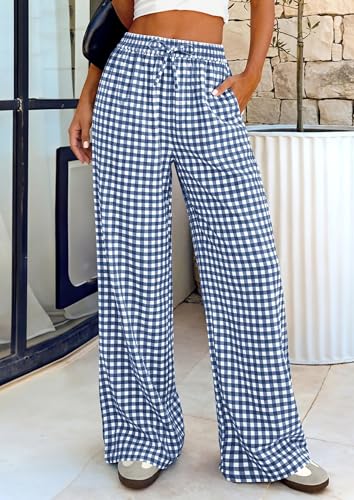 PRETTYGARDEN Gingham Pants Women Cotton Pajama Bottoms, Dark Blue Plaid,S — view 6