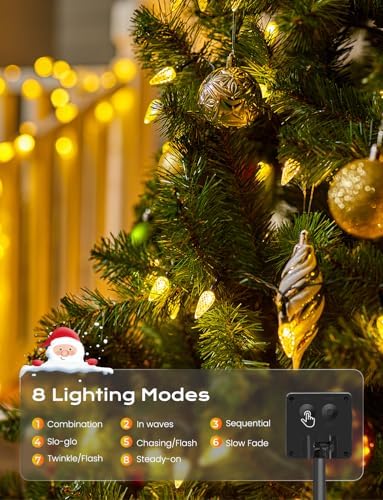 Brightown Solar Operated C6 Strawberry String Lights, 39ft 100 LEDs Warm White LED Christmas Fairy Lights, Solar Christmas Lights Outdoor, Christmas Decorations for Christmas Tree, Garden Decor