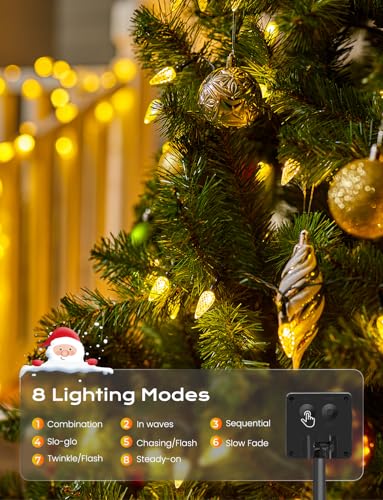 Brightown Solar Operated C6 Strawberry String Lights, 39ft 100 LEDs Warm White LED Christmas Fairy Lights, Solar Christmas Lights Outdoor, Christmas Decorations for Christmas Tree, Garden Decor