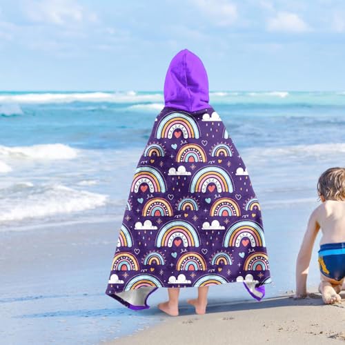 Image of Rainbow Girls Beach Towel with Hoodie for Kids Toddlers Age 4-8, Pink Bath Towels Shower Wrap for Girls, Hooded Poncho Beach Blanket for Pool Swimming Cute Wearable Bath Towel for Child