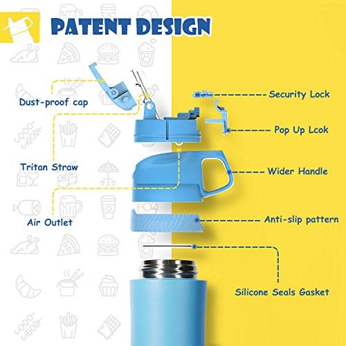 FEIJIAN Kids Water Bottle 400ML with Straw Lid, Stainless Steel Water Bottle BPA-Free, Double Wall Vacuum Insulated Leak Proof, Reusable Metal Water Bottle, 12 Hours Hot & 24 Hours Cold