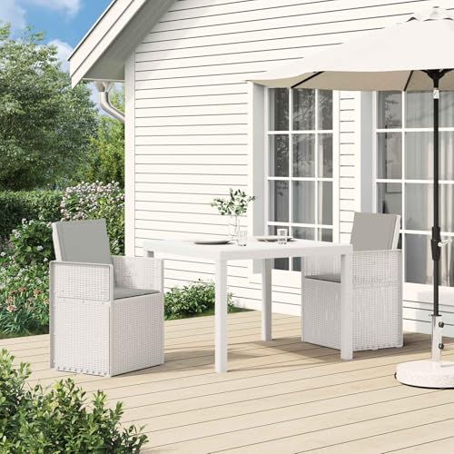 mzdioop Sillas de comedor de jardín, 2 unidades, color blanco, gris claro, polipropileno, resistente a la intemperie, plegables con respaldo y reposabrazos, para terraza, balcón, jardín, uso al aire