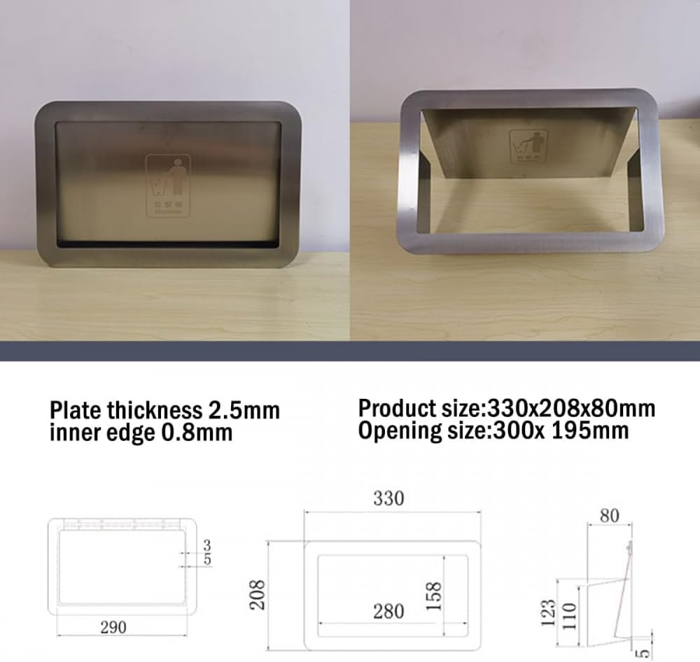 Waste Chute Lid Built-in Countertop， Stainless Steel Cupboard Waste bin Lid Built-in Cupboard Rubbish Rubbish bin lid Square Metal Wall Mounted Compost Worktop Waste Lid for Kitchen, Bathroom, Bedroom