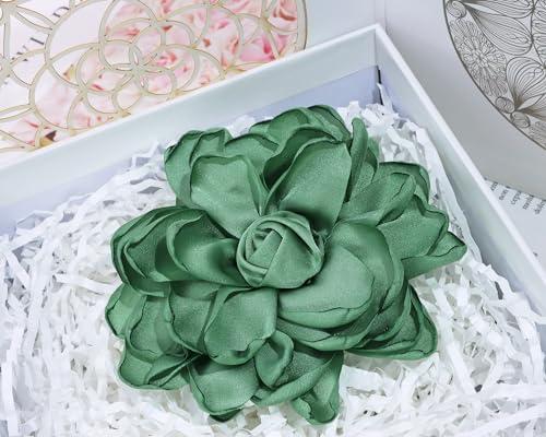Image of Fabric Rose Flower Brooch Pin 4 Inch Large Handmade Satin Floral Lapel Pin for Women Girls Wedding Party Dance Dress Clothes Decoration