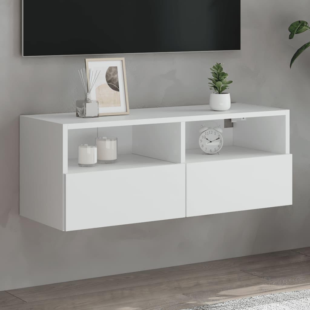 Meuble TV mural blanc Tidyard 80x30x30 cm en bois d'ingénierie suspendu avec compartiments pour salon