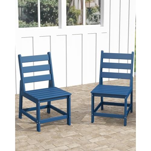 GREENVINES Patio-Chair | Outdoor Dining Chairs Set of 2 | HDPE Plastic | Armless |All Weather | for Backyard Deck Poolside Garden | Blue 2-Chairs Blue