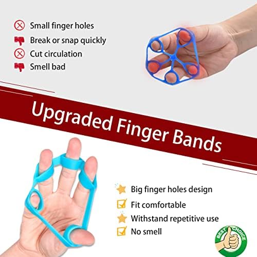 Hand Strengthener, Finger Strengthener, (6 Pack) New Material, Finger Resistance Bands, Finger Exerciser Stretcher, Hand Grip Strengthener, Stress Relief, Increase Strength, Great For Rock Climbing.