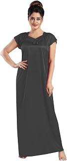 Siami Apparels Solid Satin Nighty | Lace Work Neck Design Nightgown | Regular Nightwear/Maxi for Women/Mother/Wife/Girlfriend Price In India