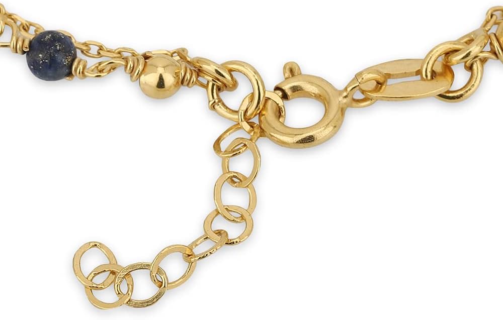 Vanbelle 18K Gold Plated Jewelry - Double Layered Beaded Chain Bracelet with Natural Lapis Stones - Beautifully Handcrafted for Women - 6.5" Long + 1" Extender - Image 3