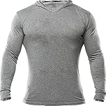 Mens Gym Slim Long Sleeve Bodybuilding Hoodies Sports Top Shirts Cotton and Spandex Grey S
