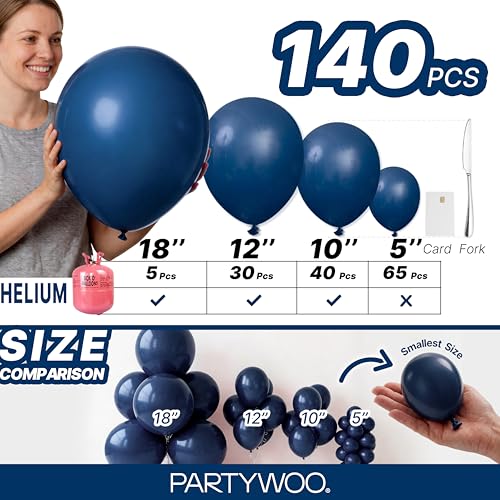 Image of PartyWoo Navy Blue Balloons 140pcs Different Sizes of 18 12 10 5 Inch Dark Blue Balloon Arch Kit Garland for Graduation Wedding Sports Theme Boy Baby Shower Men Birthday Party Decorations Blue-Y72