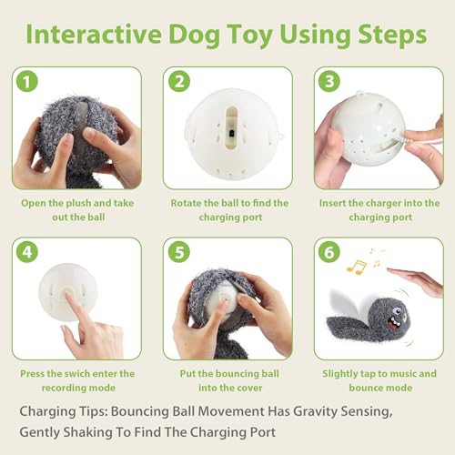 PETGEEK Interactive Dog Toys Ball - Rechargeable, Squeaky Plush Crazy Bouncer Dog Ball with Wiggles & Vibrations, Durable Moving Vibrating Toy for Small, Medium, Large Dogs (6 Inches, Gray) - Thumbnail 6