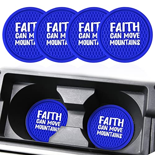 Faith 'Move Mountains' 4-Pack Non-Slip Cup Holders - Universal for Car, SUV, Truck - Blue