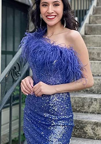 Robe de soirée en plumes bleu lac TSxuelian : sublimez votre silhouette en taille 36 - 2