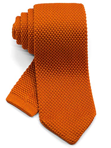 WANDM Men's Pointed Knit Tie Necktie Width 2.75 inches Washable Solid Color and Gift Box, Orange, Blade width : 2.75in Length : 57in