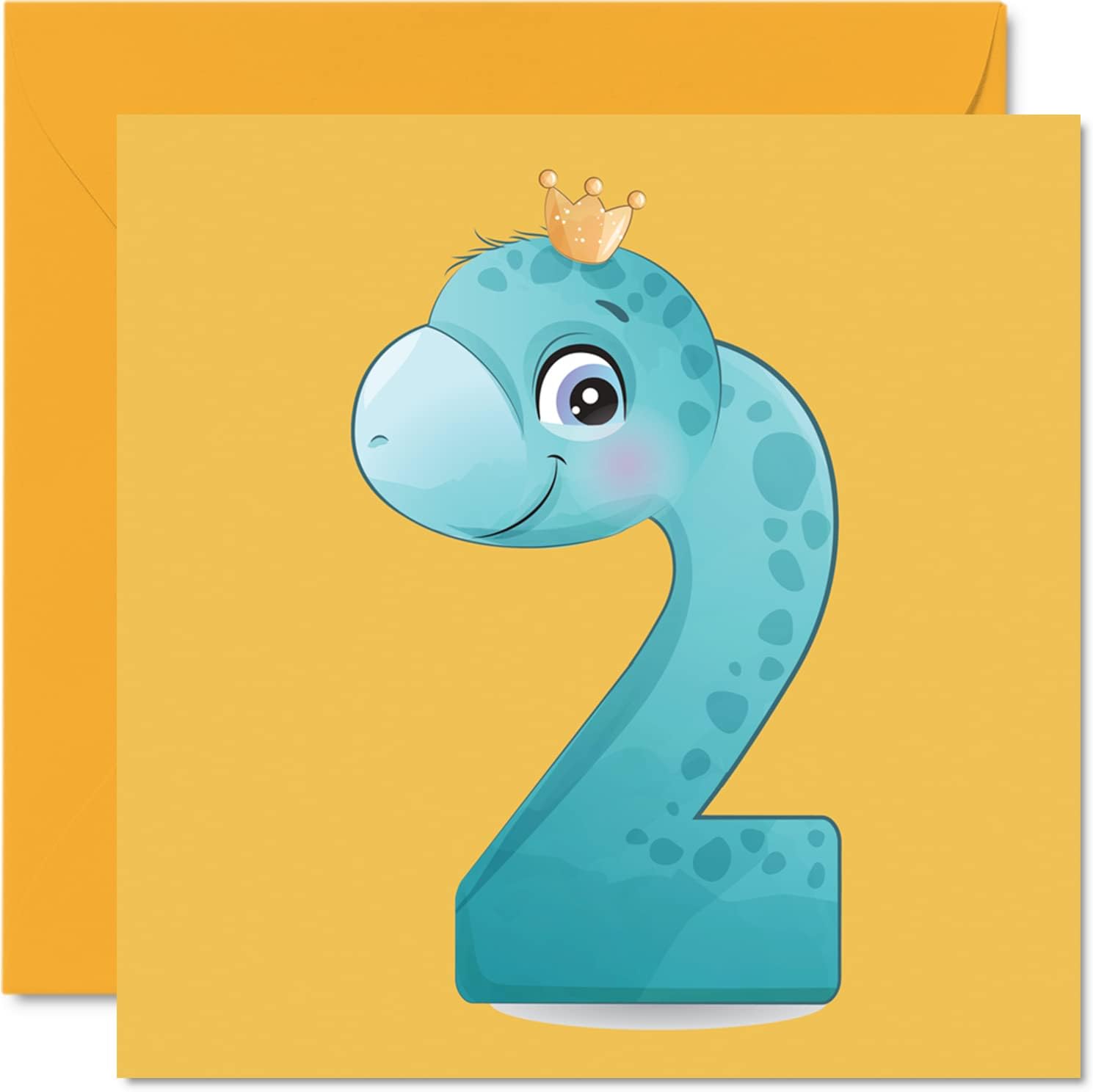 2nd Birthday Card Boy - Dino Numbers - Happy Birthday Card 2 Year Old Boy Girl, Boys Birthday Cards for Him Her, 5.7 x 5.7 Inch Greeting Card for Son Daughter Niece Nephew Grandson Kid Children