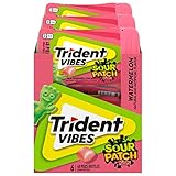 Trident Vibes SOUR PATCH KIDS Watermelon Sugar Free Gum, 6 Bottles of 40 Pieces (240 Total Pieces)