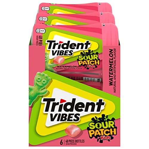Image of Trident Vibes SOUR PATCH KIDS Watermelon Sugar-Free Chewing Gum, 6 Bottles of 40 Pieces (240 Total Pieces)