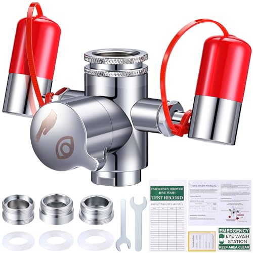 Image of TrelaCo Eye Wash Kit, Faucet Mounted Emergency Eye Wash Station with Cover Sink Attachment, 1 Continuous Flow Eyewash Station, 3 Adapters, 1 Inspection Tag, 1 Sign for Lab, Factory, Industry and Home