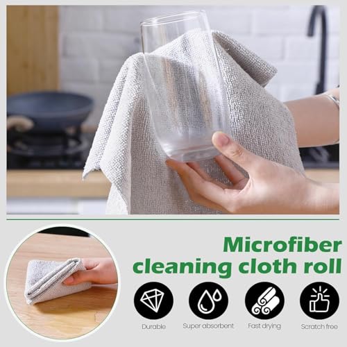 Image of Pack Of 20 Cleaning Cloth Roll, Washable Absorbent Towel For Kitchen, Dust, Stains Wet and Dry Microfiber Cleaning Cloth, Reusable Paper Towels Washable Roll Tear Away for Kitchen, Car (Pack Of 20)