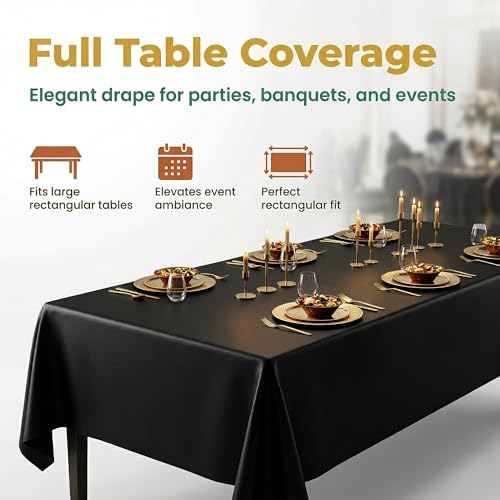 Image of Plastic Table Cloth Disposable, 5 Packs Disposable Tablecloth 54 X 108 Inch Black Plastic Tablecloth for Rectangle Tables Tougher PEVA Table Cover for Party Decorations Picnic Dining Birthday