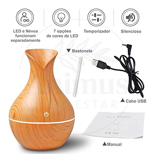 Difusor de Aromas Aromatizador e Umidificador Tulipinha Light Wood 130 ml Animus Bem Estar +