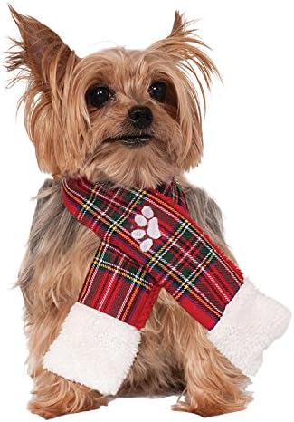 Forum Novelties 73927 Christmas Dog Scarf Plaid Paw Print Festive Holiday Costume Accessory, One Size, One-Size, Red image 2