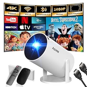 Mini Beamer, 1080P 4K Support 180°Dreh Tragbarer Streaming-Projektor, Klein Videoprojektor Unterstützt 2.4/5G Dual WiFi und Bluetooth 5.0,mit Android und IOS Smart Beamer Doppelsteuerung mit Maus,Weiß