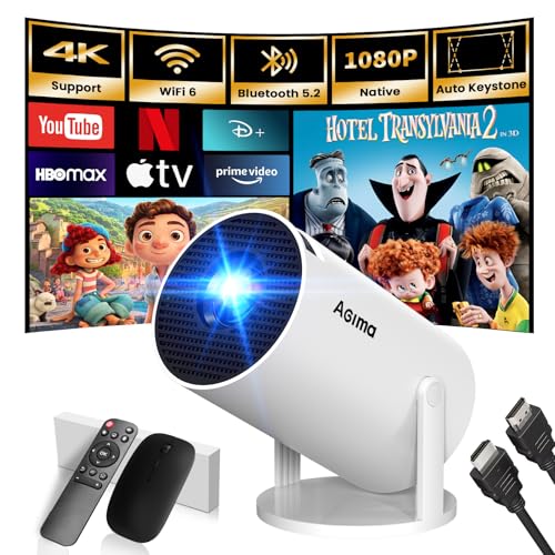 Mini Beamer, 1080P 4K Support 180°Dreh Tragbarer Streaming-Projektor, Klein Videoprojektor...